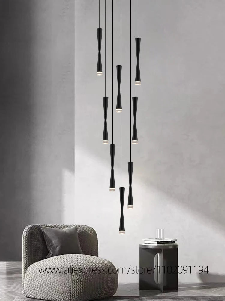 suspension led duplex luxe escalier lustre moderne hôtel éclairage