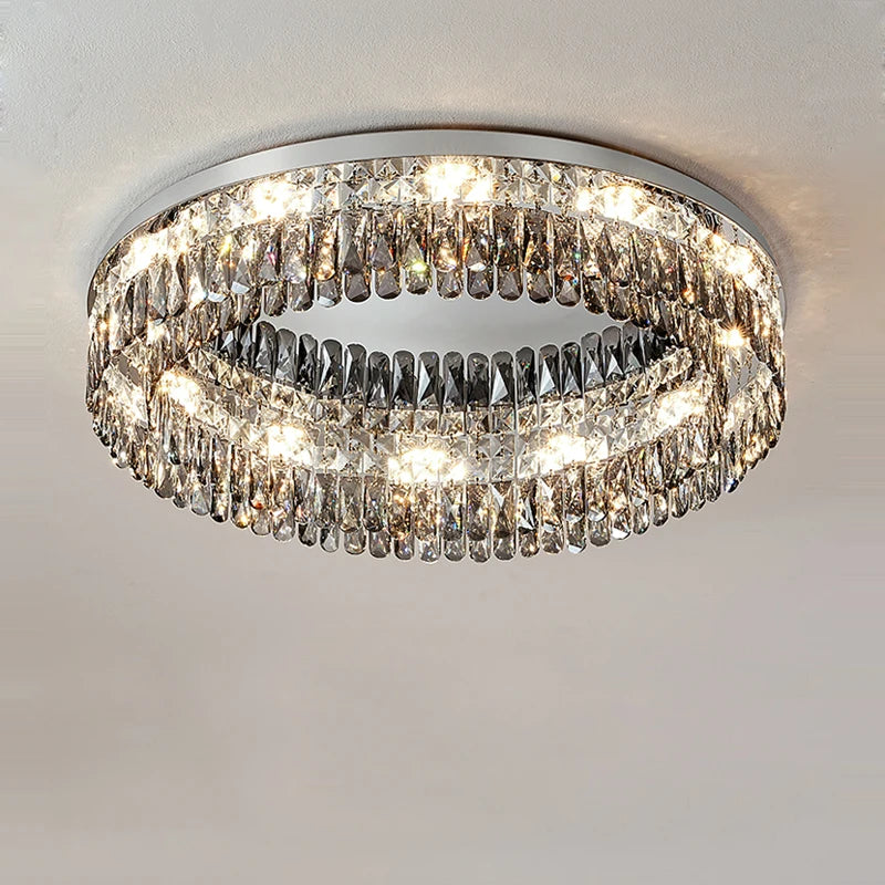 plafonnier led cristal doré chromé intensité variable design moderne - vue 5 sur 18