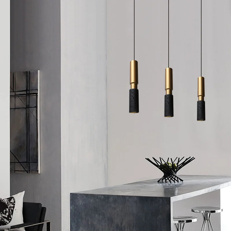 Suspension De Style Industriel Rétro Trou Noir Pierre LED Pendel Art Nordique Design Lustre pour Bar Salle À Manger Chambre