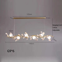 lustre suspendu à led en verre de ginkgo créatif moderne