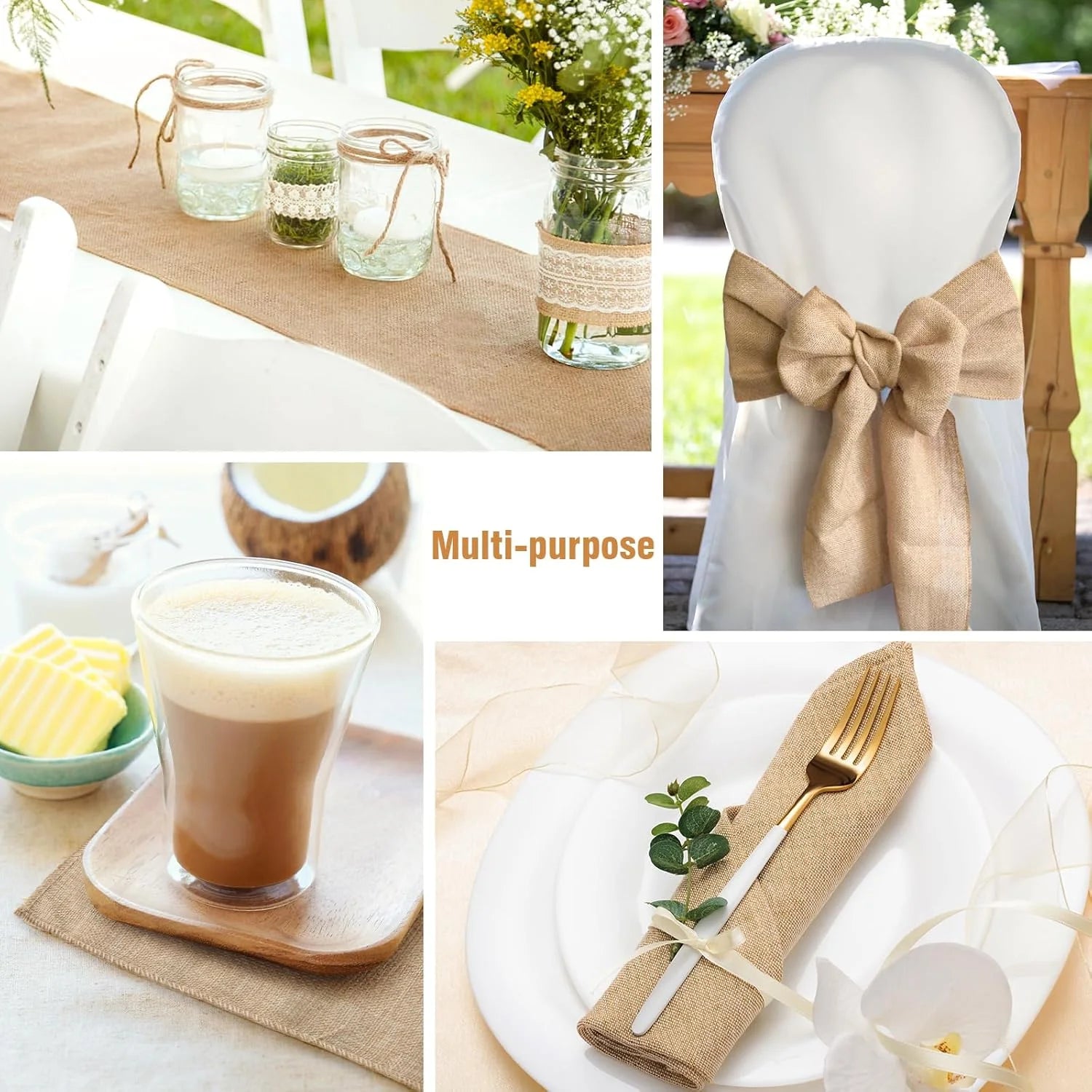 Chemin de table jute style rustique maison fete - vue 6 sur 6