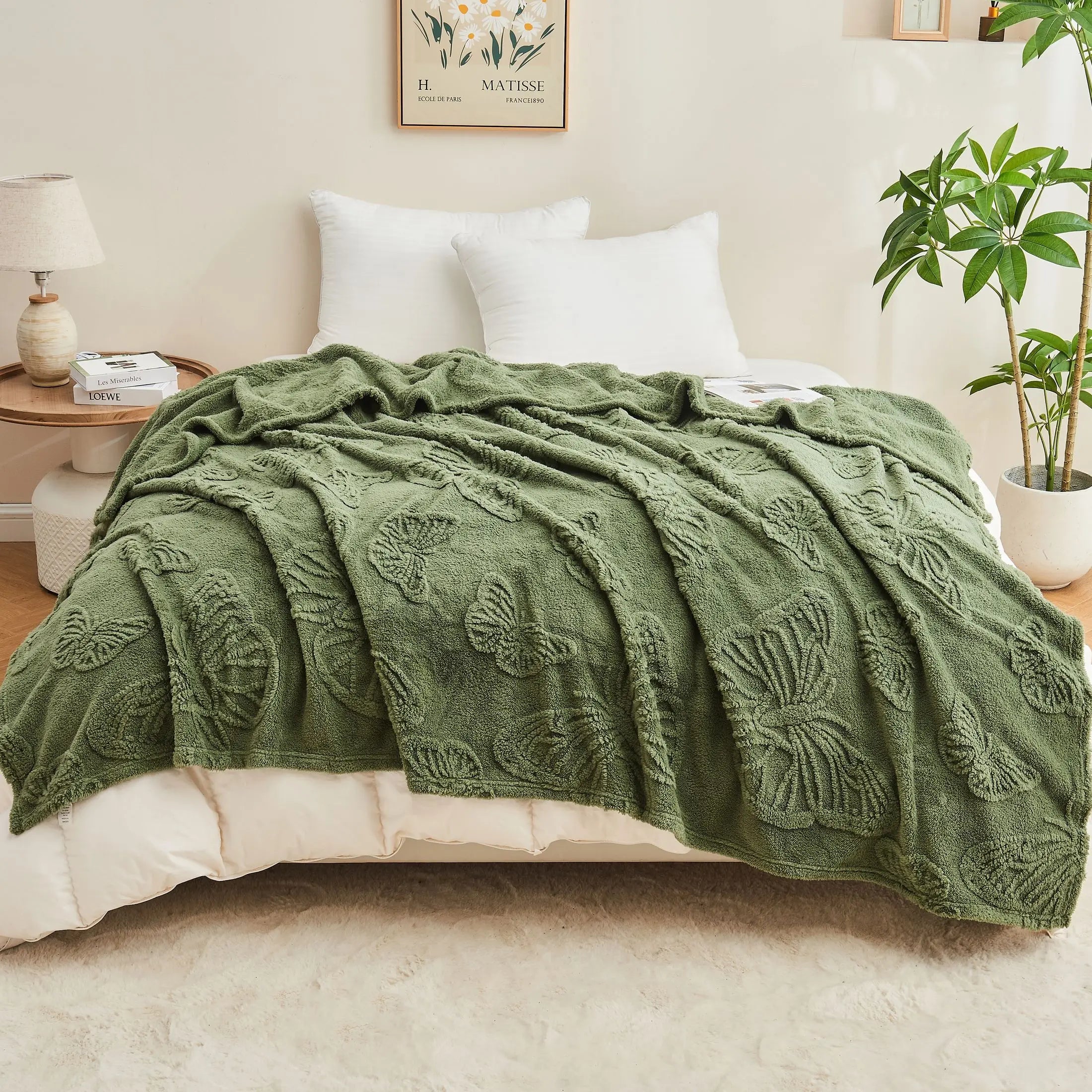 plaid sherpa jacquard motif carreaux doux salon chambre - vue 2 sur 6