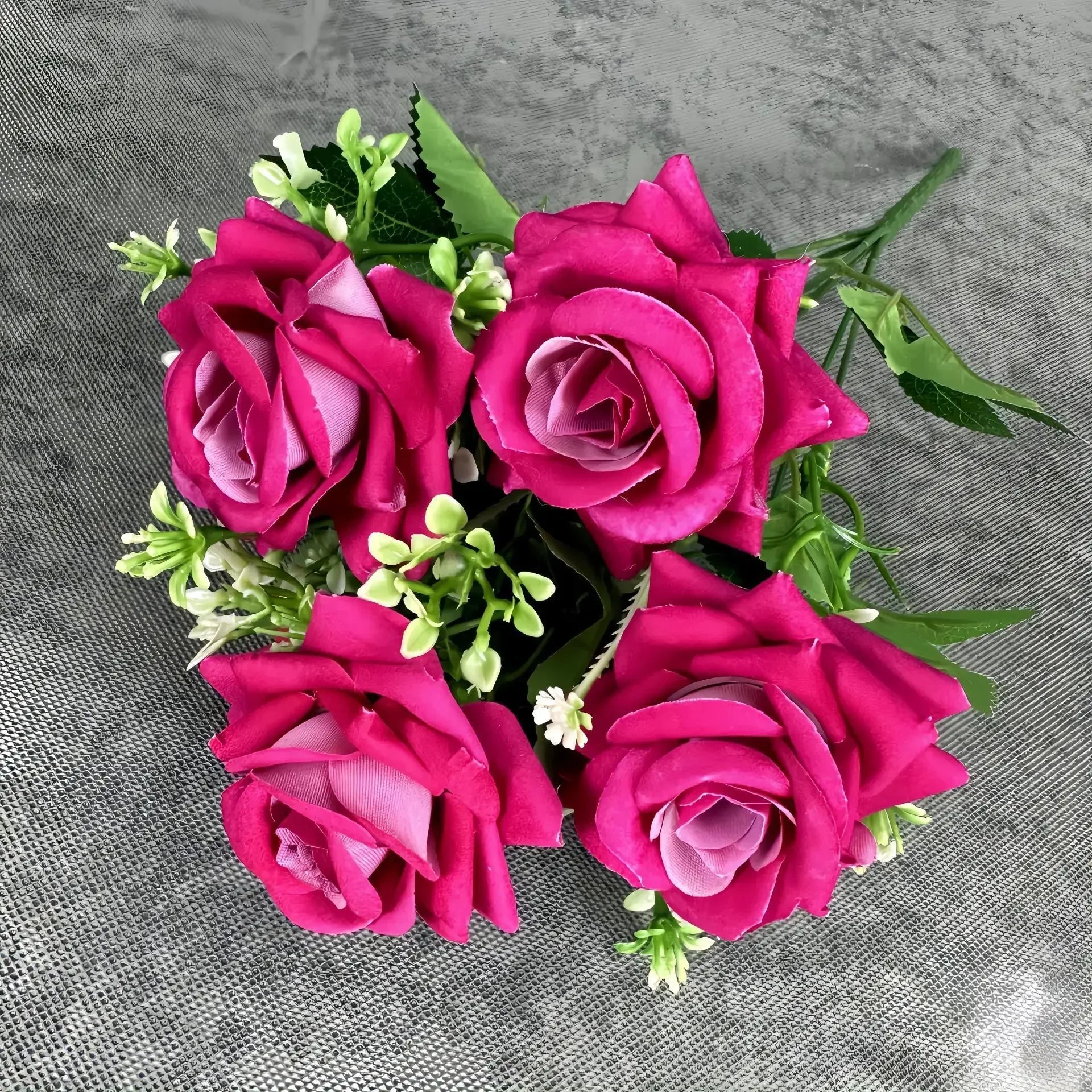 décoration mariage bouquet de roses artificielles en soie 7 têtes - vue 10 sur 14