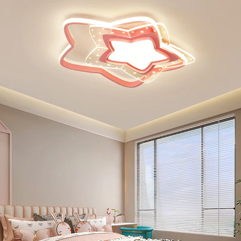 plafonnier led étoile rose moderne pour chambre d'enfant - vue 3 sur 11