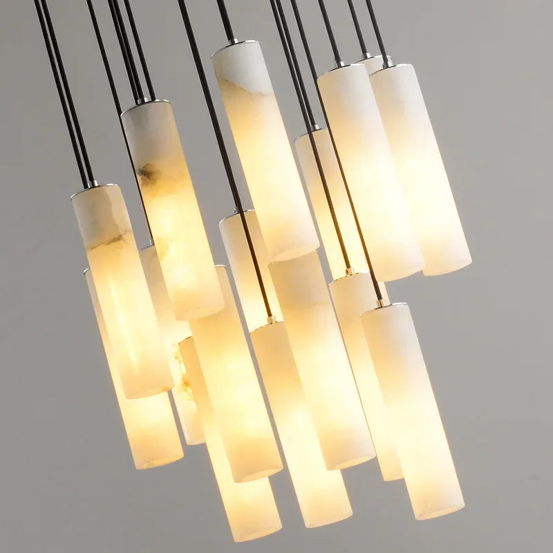 Suspension lustre design avec fil réglable et marbre naturel