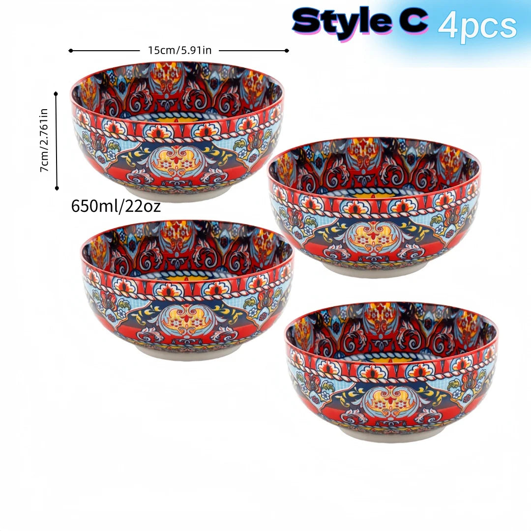 Bol céramique vintage peint main motifs ethniques