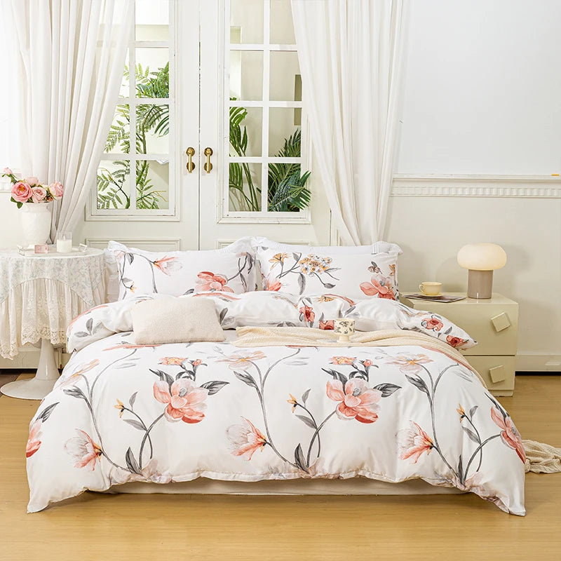 housse de couette et taies d'oreiller à motif floral