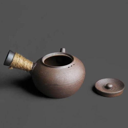 Théière japonaise artisanale en grès style rétro kungfu