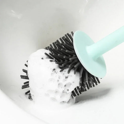 brosse de toilette suspendue en silicone avec manche long et support rapide - vue 6 sur 7