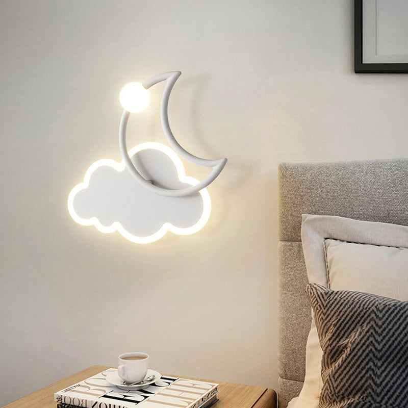 Chambre d'enfants appliques moderne Simple créatif dessin animé nuage lumière LED lune chambre lampe de chevet filles garçons Loft lampe de lit