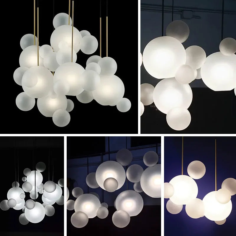 lustre moderne en verre laiteux avec suspension led