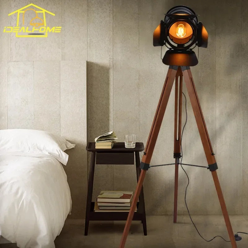 lampadaire industriel vintage en bois massif réglable pour intérieur - vue 8 sur 7