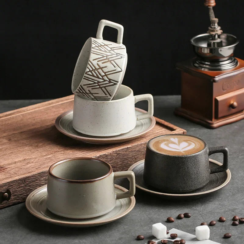 Service à thé céramique rétro japonais tasses soucoupes