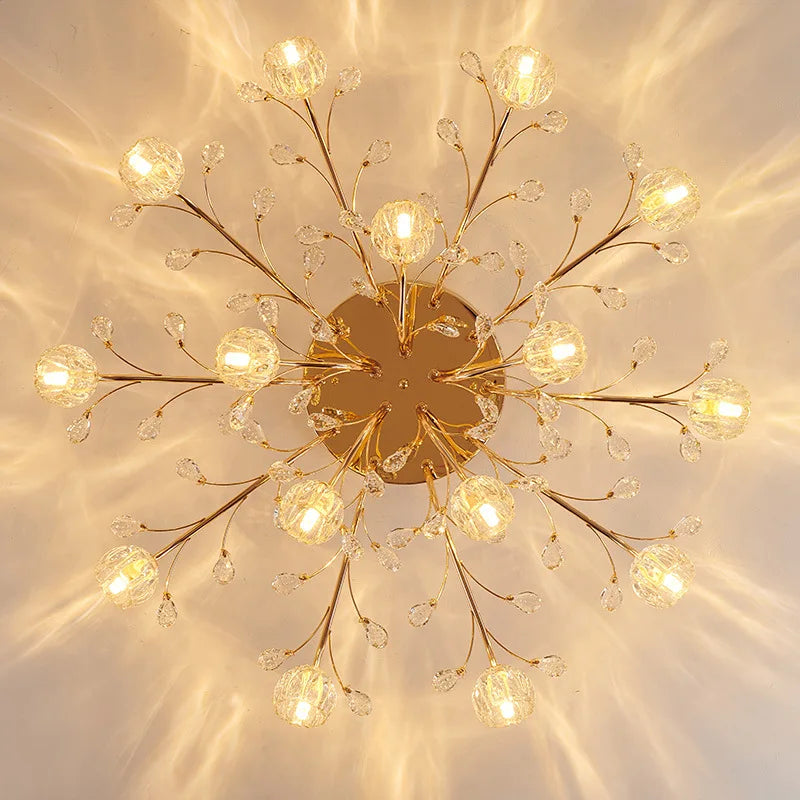 lustre nordique de luxe en cristal avec fleur en verre led - vue 6 sur 9