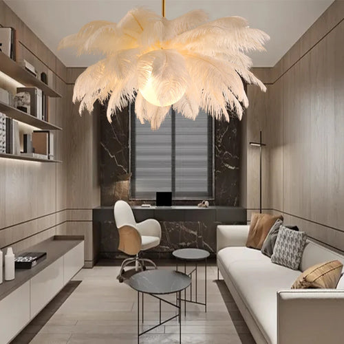 luminaire suspendu luxe plume d'autruche led style nordique