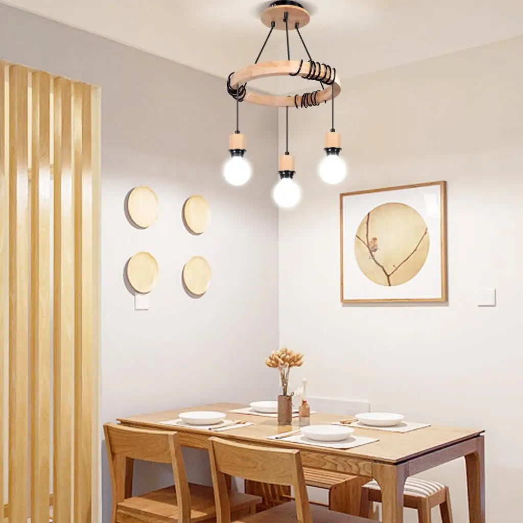Suspension industrielles araignée nordique lustres en bois 3 têtes E27 rétro Loft lampes suspendues pour chambre salon cuisine - vue 3 sur 9