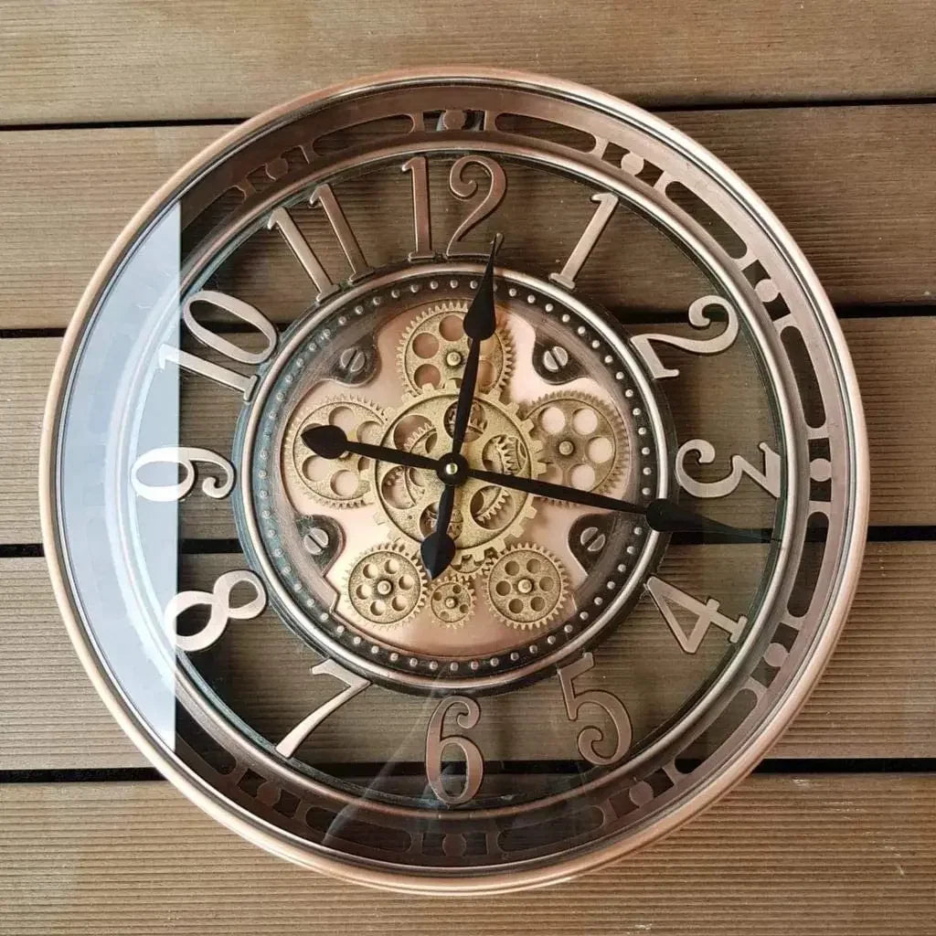 horloge murale industrielle en métal avec engrenages mobiles décorative - vue 12 sur 14