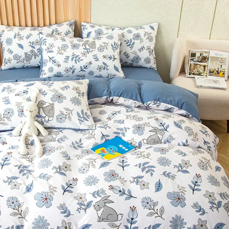 housse de couette imprimée fleurs en coton lavé