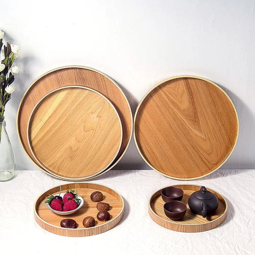 plateau rond japonais en bois pour service et thé - vue 2 sur 15
