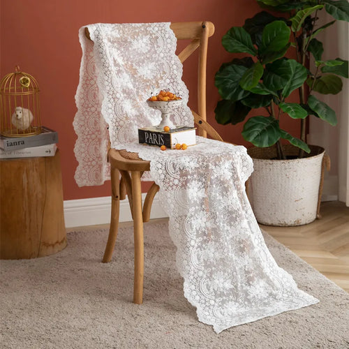 Chemin de table dentelle florale beige style bohème - vue 3 sur 7