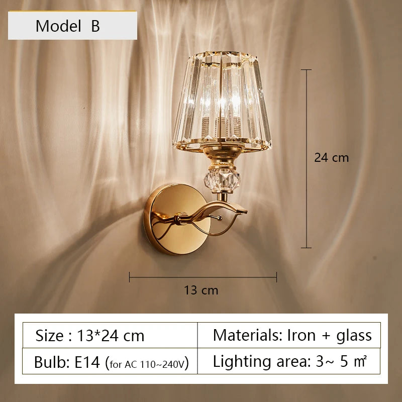 applique murale en cristal luxe design moderne nordique à led