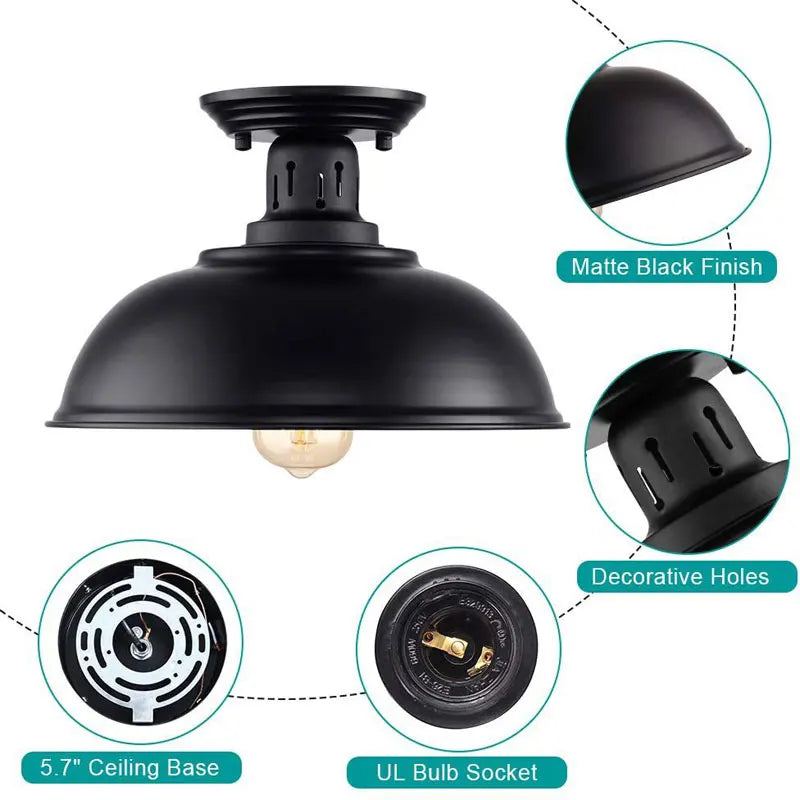 plafonnier style américain industriel rétro avec couvercle pot en maille de fer