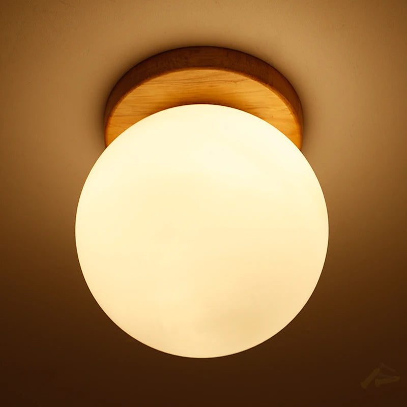 Boule de verre blanc plafond moderne à LEDs lampe salon piédestal en bois suspendus plafonniers éclairage à la maison décor luminaires de cuisine