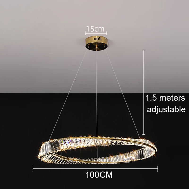 Crystal LED Chandelier for Living Room Kitchen Bedroom Ceiling Pendant Lamp, Gold Modern Remote Control Hanging Light - vue 9 sur 11