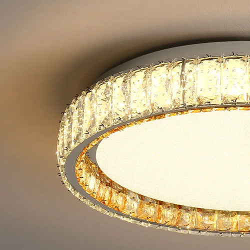 Plafonnier anneau lumineux en or avec cristaux luxueux et led réglable - vue 6 sur 6