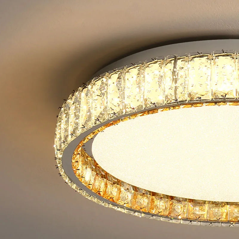 Plafonnier anneau lumineux en or avec cristaux luxueux et led réglable