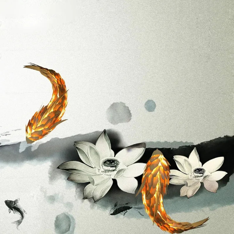 applique murale Créatif à la main Style chinois bois poisson brillante LED 12W salon chevet escalier éclairage décor - vue 5 sur 7