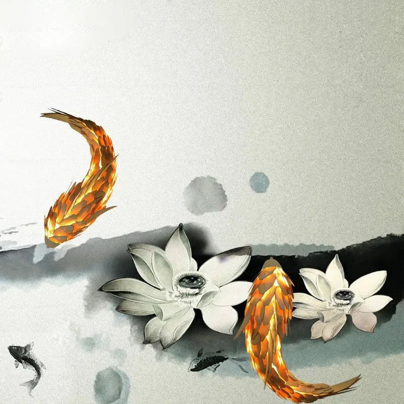 applique murale Créatif à la main Style chinois bois poisson brillante LED 12W salon chevet escalier éclairage décor
