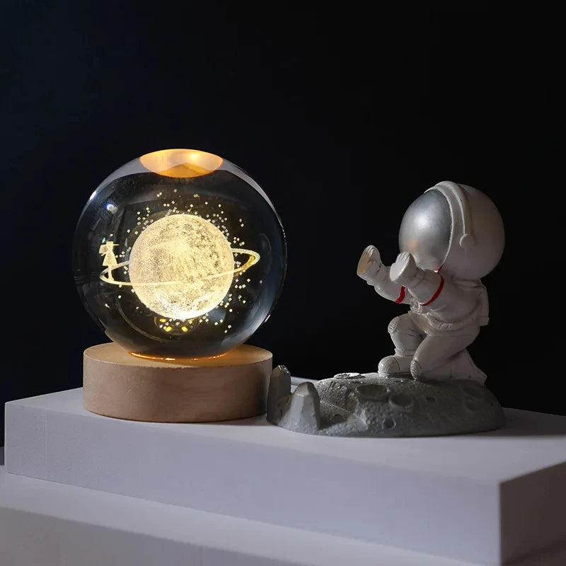 boule de cristal 3d lune galaxie décoration lumineuse pour la maison - vue 17 sur 17