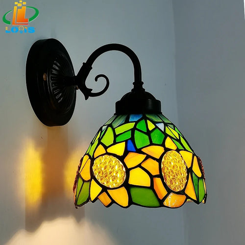 applique murale tiffany vitrail tournesol pour éclairage intérieur - vue 4 sur 6
