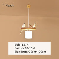 lustre nordique en bois massif avec oiseaux pour décoration intérieure