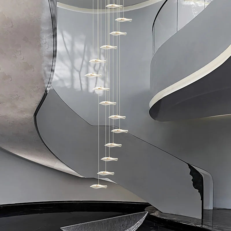 Lustre Villa Moderne Minimaliste Luxe Créatif Tournant Escalier Long