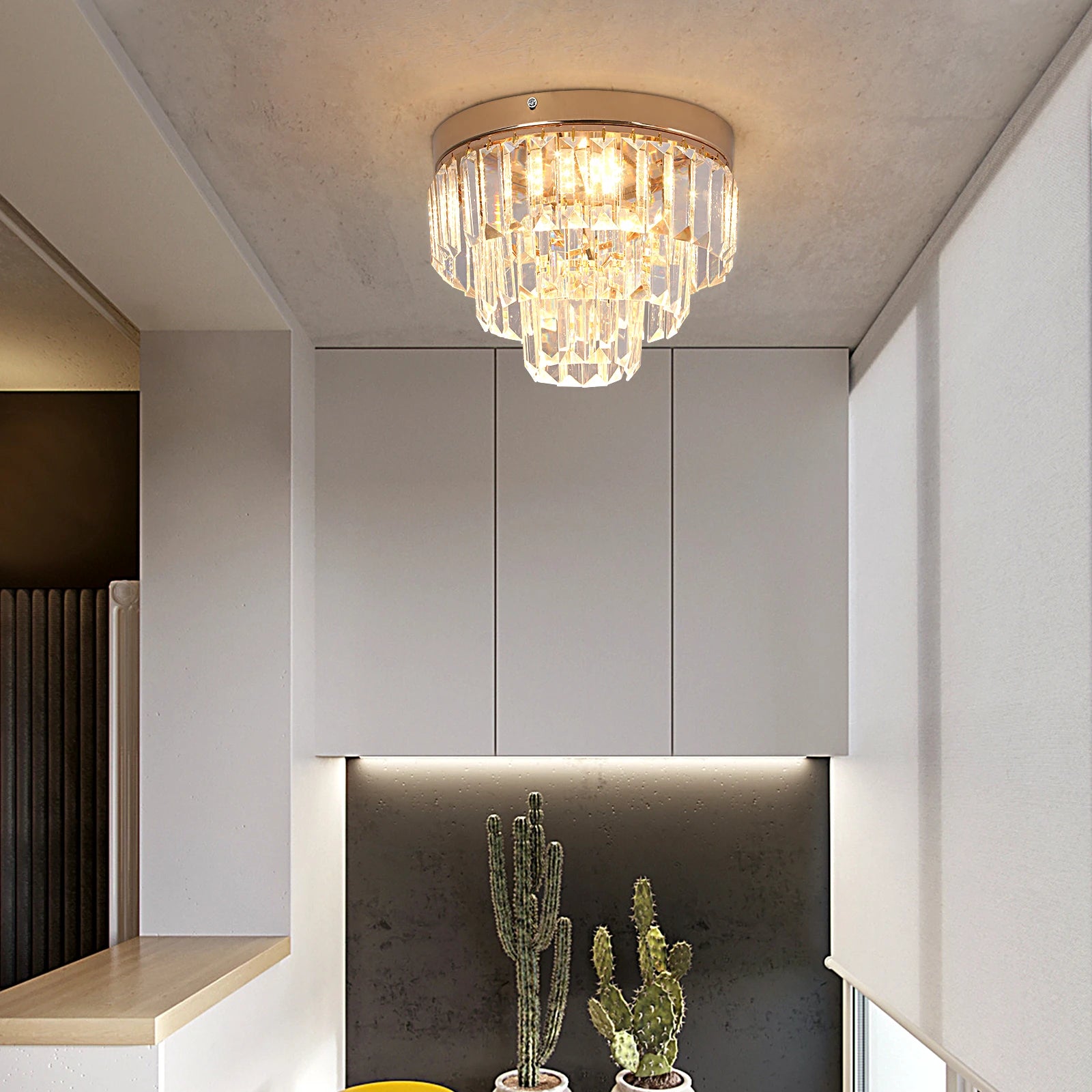 lustre moderne en cristal k9 avec lumière led suspendue - vue 3 sur 8