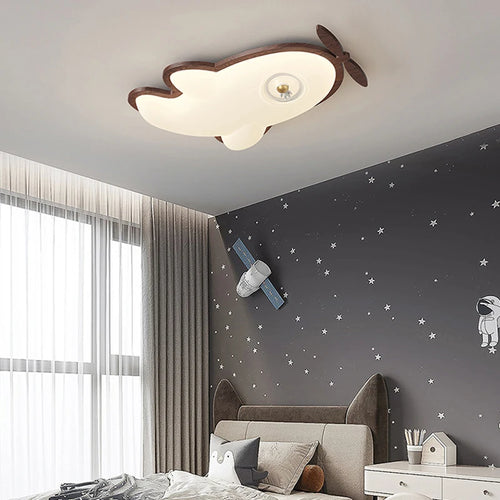 plafonnier avion en bois pour chambre d'enfant décoration lumineuse - vue 2 sur 12