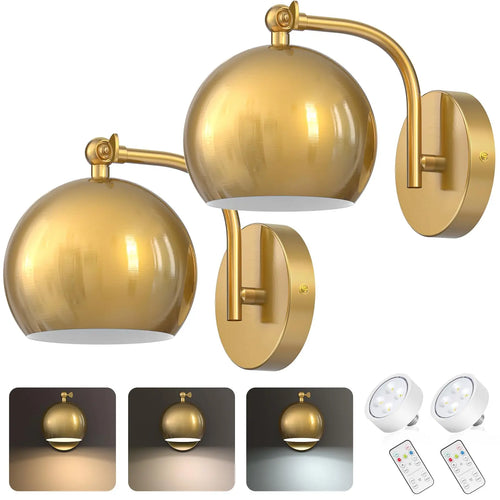 Gold Wall Sconces Battery Operated, Not Hardwired Dimmable, Battery Wall Sconce Wireless Wall Lamp for Bedroom, Bulb Included - vue 2 sur 7