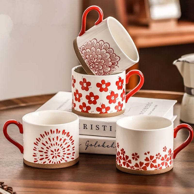 Mug japonais en céramique motif fleurs cerisier rétro - vue 5 sur 7