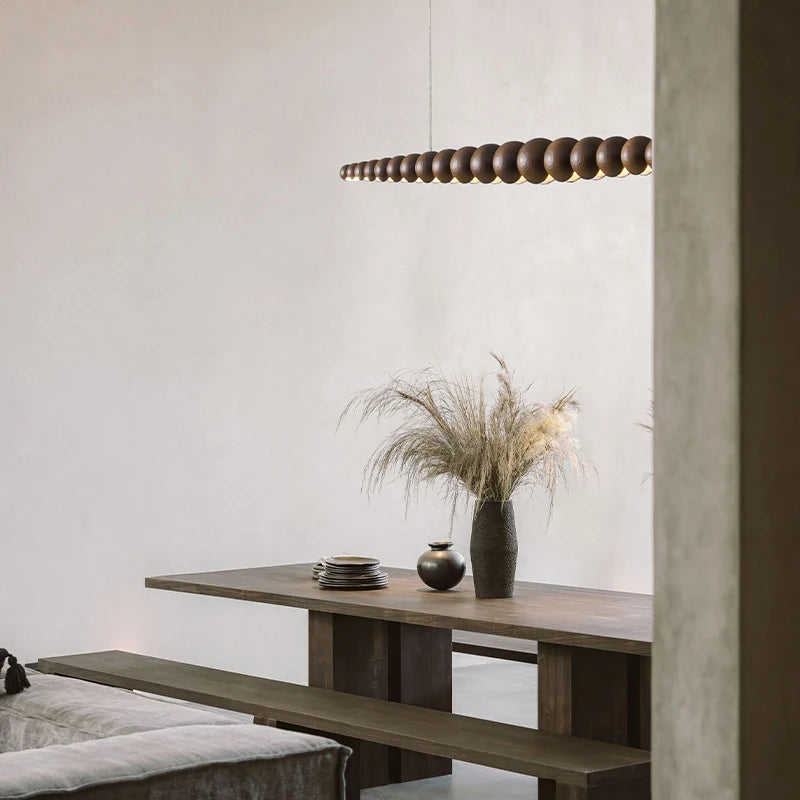 Suspension en bois lampe suspendue Table moderne LED longue lumière linéaire éclairage d'îlot de cuisine pour salle à manger salon bureau
