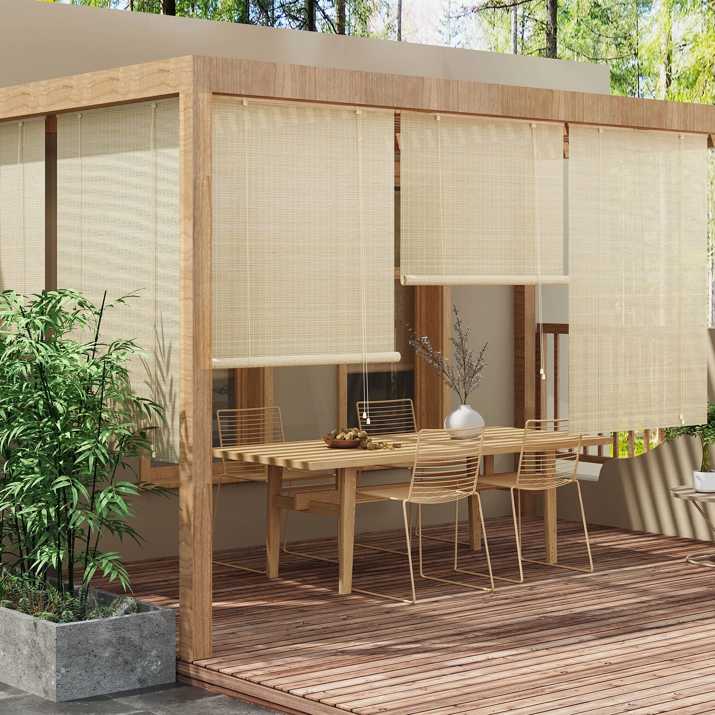 Store en bambou occultant aéré pour fenêtres patio - vue 5 sur 8