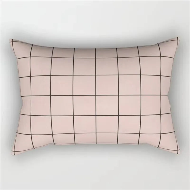 housse de coussin rectangulaire motif géométrique arc-en-ciel et végétal