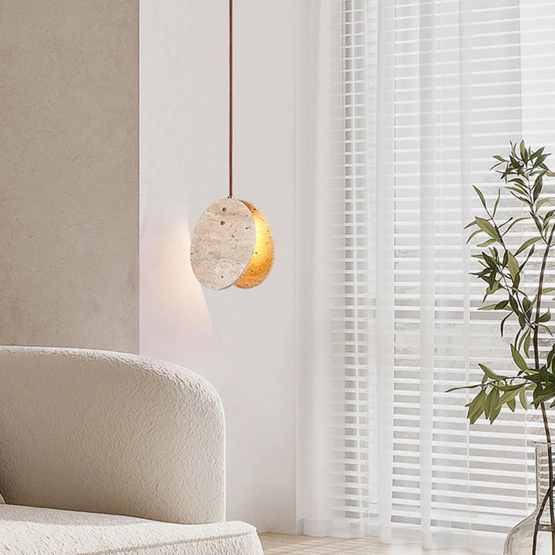 Scandinave Wabi Sabi Jaune Pierre LED Suspension Lumière Nordique Crème Style Décoration de La Maison Salon Chambre Chevet Lustre