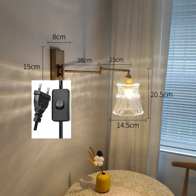 IWHD tirer chaîne verre applique murale LED applique bras gauche droite rotation chambre salon lumières nordique moderne à côté lampe Wandlamp - vue 12 sur 23