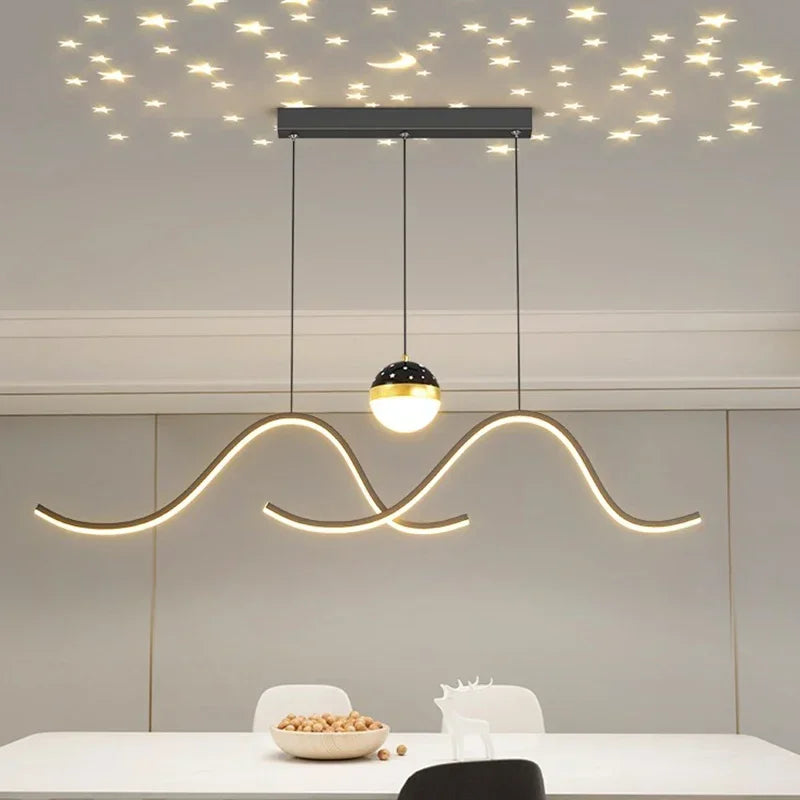 Nordique minimaliste créatif et personnalisé LED bande Table à manger comptoir de Bar éclairage vague ciel étoilé Restaurant lustre