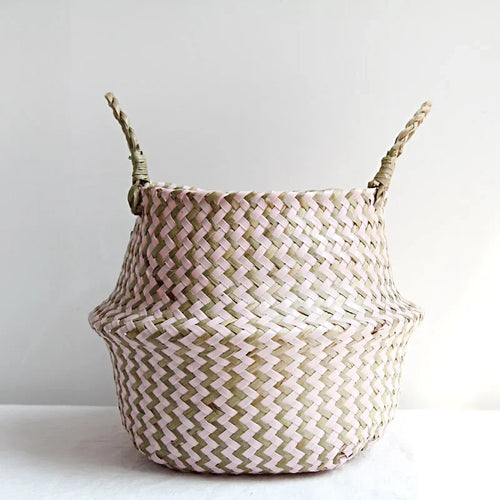 panier de rangement pliable en osier fait main patchwork seagrass - vue 9 sur 8