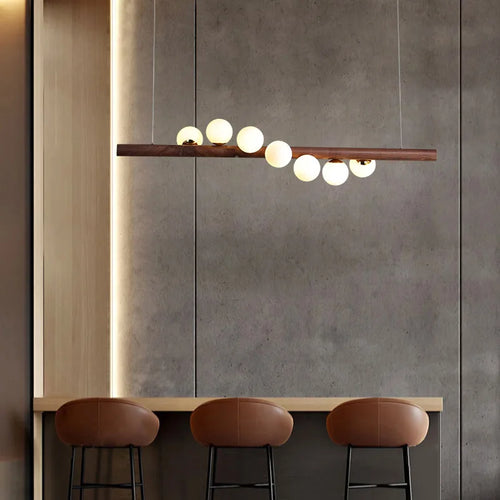 lustre en bois de noyer et verre design moderne pour intérieur élégant - vue 7 sur 13