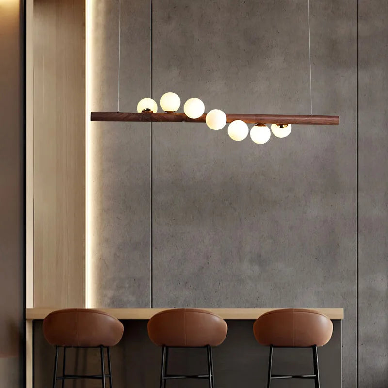 lustre en bois de noyer et verre design moderne pour intérieur élégant - vue 6 sur 13