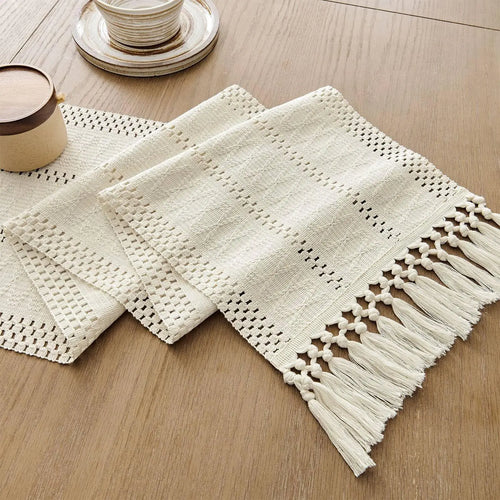 Chemin de table macramé bohème ivoire style campagne
